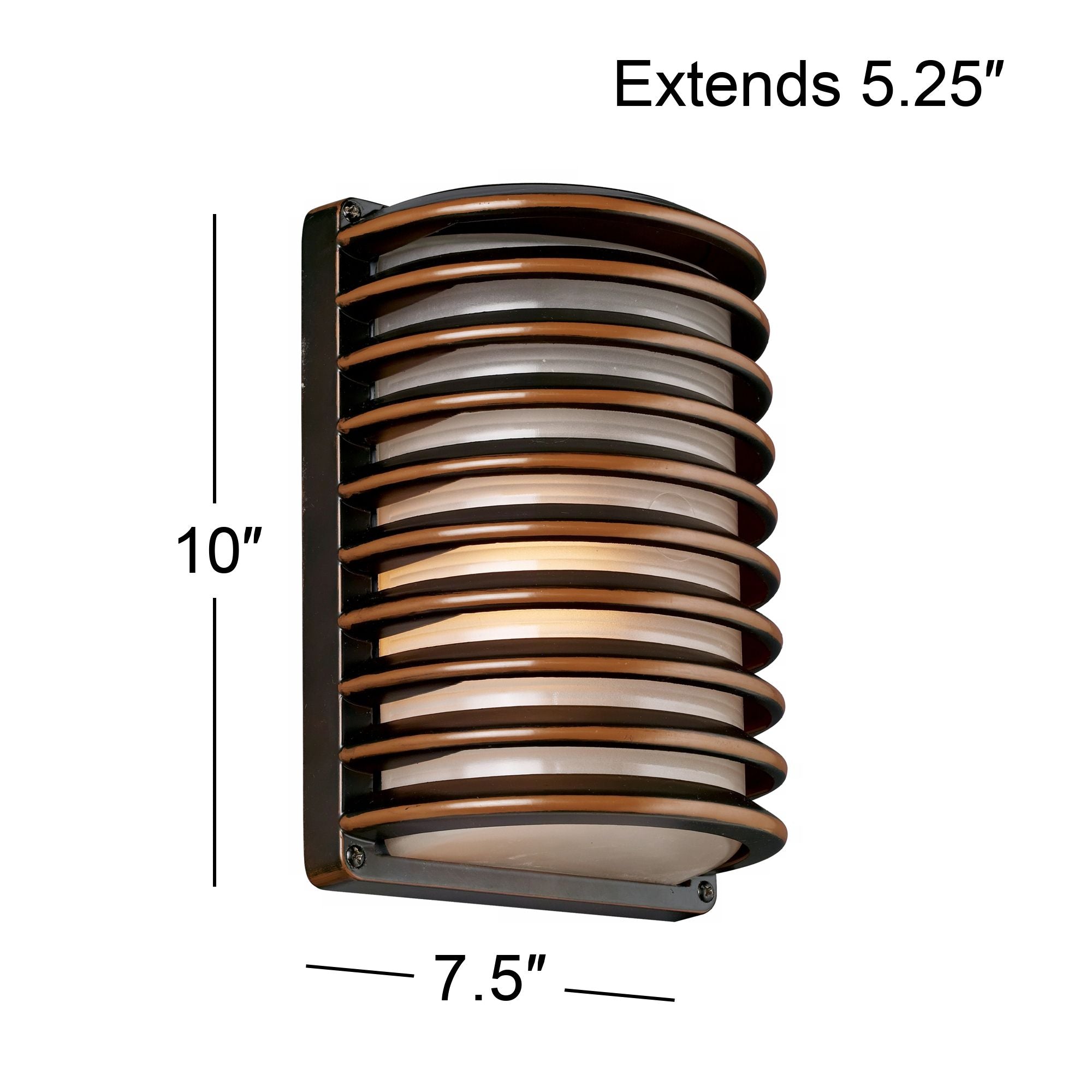 John Timberland Modern Outdoor Wall Light Fixture Rubbed Bronze 10" Banded Grid Frosted Glass for Exterior House Porch Patio Deck