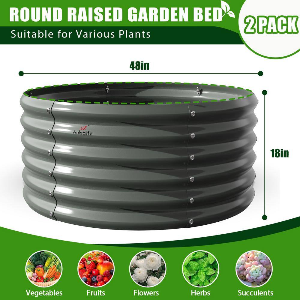 Cesicia 4 ft. L x 1.5 ft. H Gray Round Galvanized Steel Raised Garden Bed Above Ground Modular Planter Boxes(Set of 2) ANG005bedwy