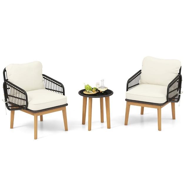 Tangkula 3 Piece Patio Chair Set Wicker Chair amp Side Table Set W Soft Cushions amp Tempered Glass Tabletop