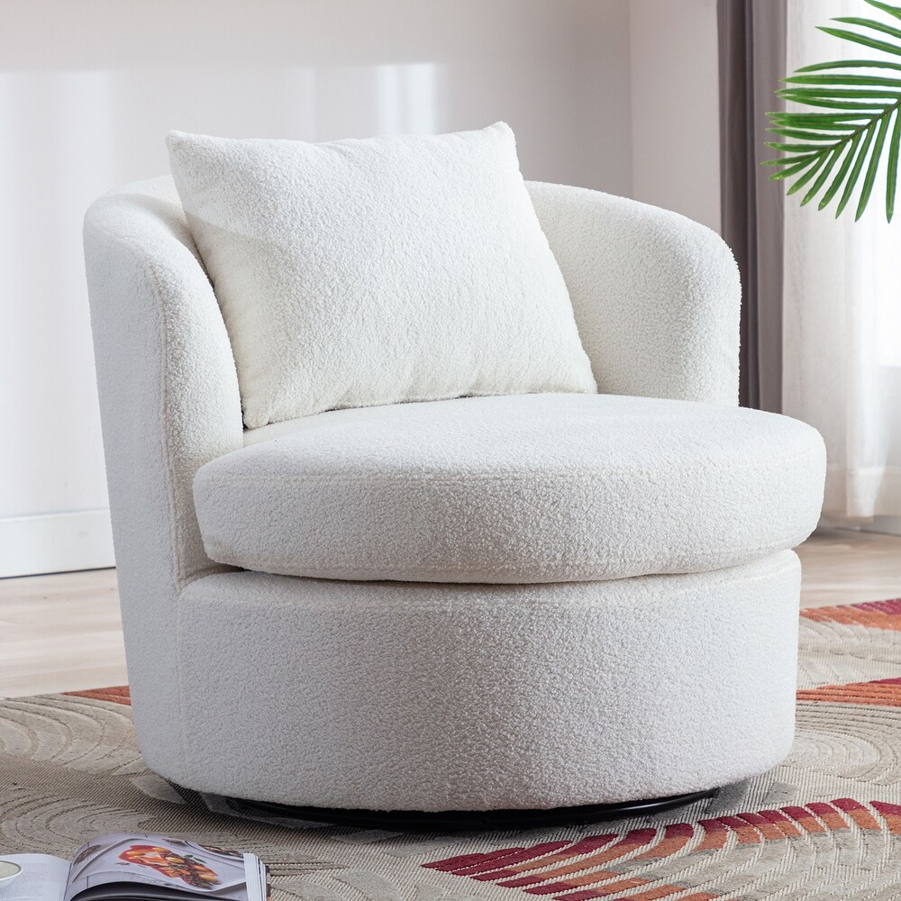 Swivel Barrel Chair with Lamb Wool Fabric