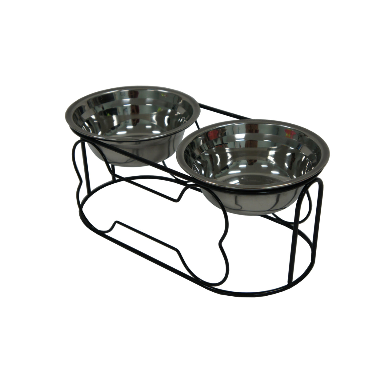 YML Group Double Stainless Steel Feeder Bowls with Wrought Iron Stand - Medium