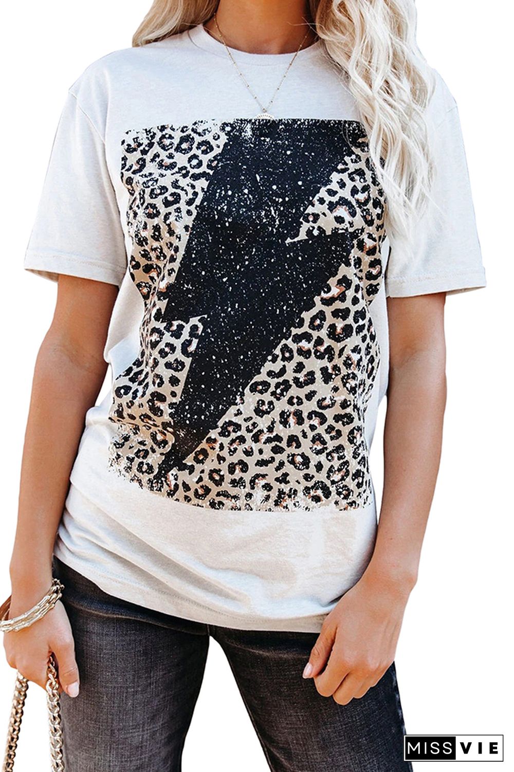 Leopard Lightning Print Graphic Tees for Women Wholesale Short Sleeve T shirts Top