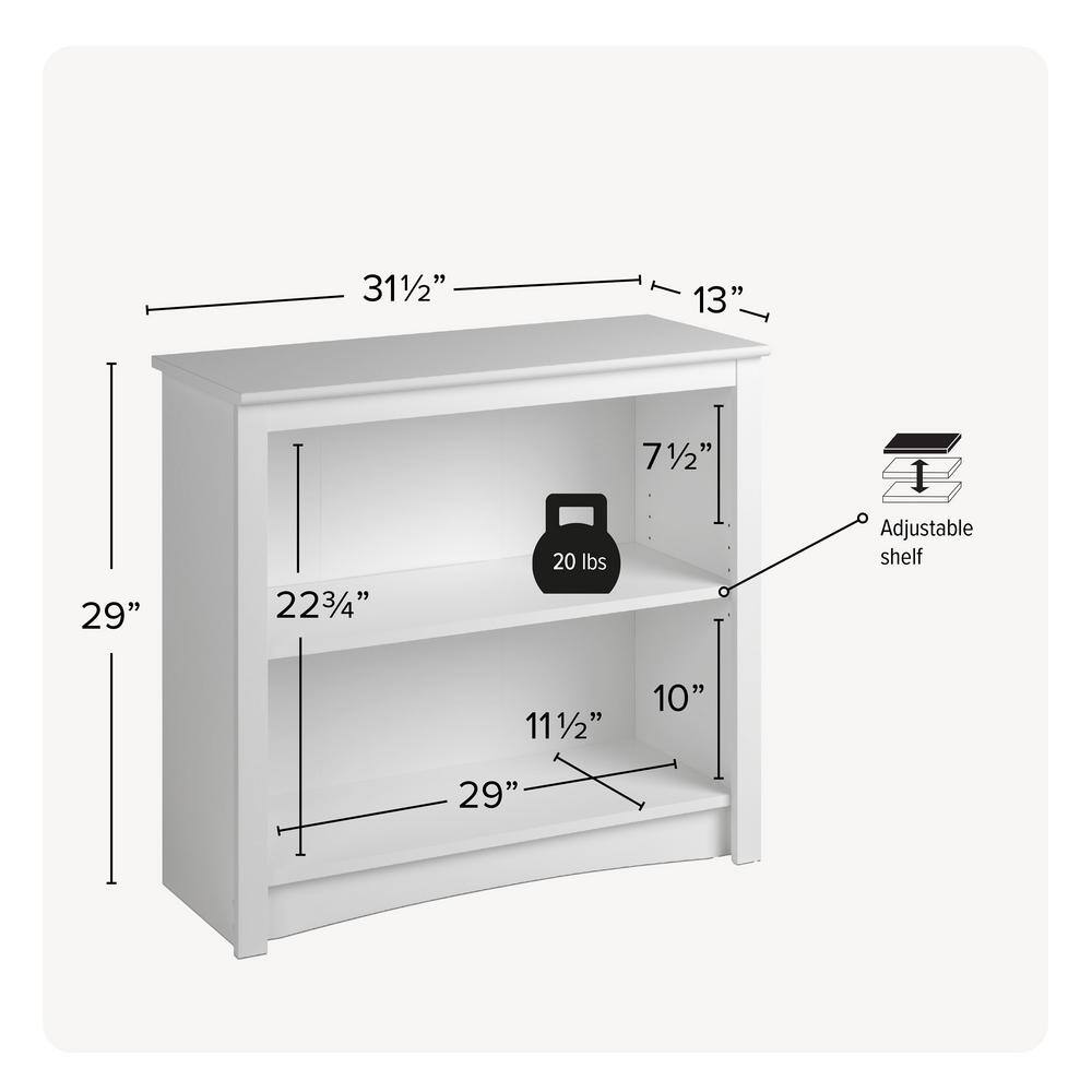 Prepac Home Office 31.5 in. W x 29 in. H x 13 in. D White 2-Shelf Standard Bookcase WDL-3229