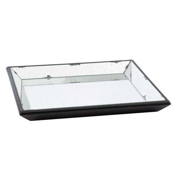 24 Inch Square Decorative Tray with Mirrored Surface??? Modern Style??? Black - 23.6L x 23.6W x 2H??? in inches