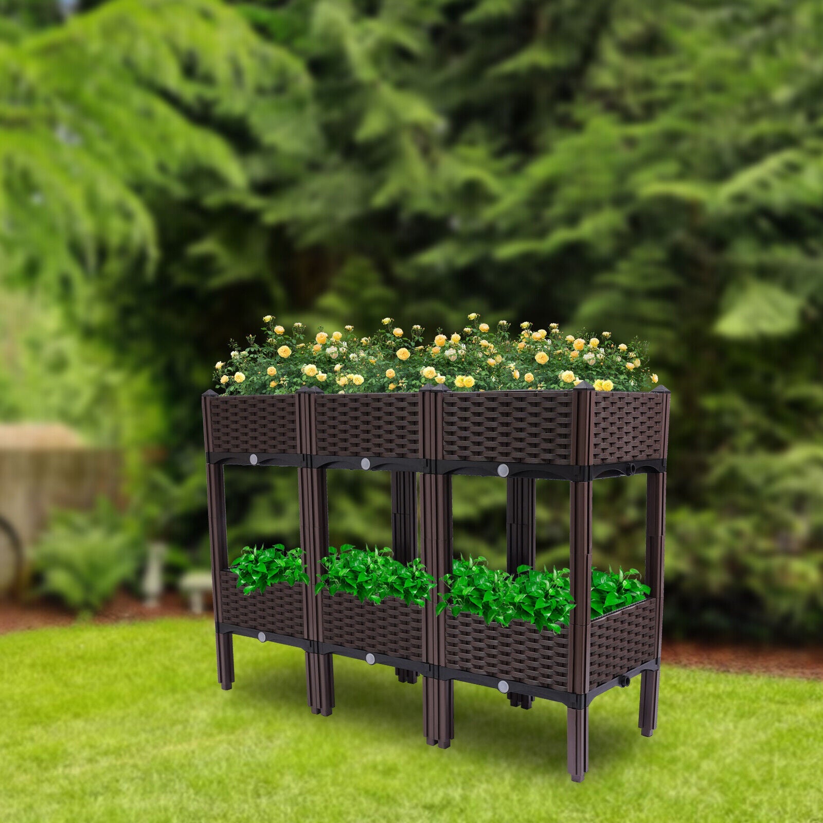 MONIPA 2-Tier Square Raised Garden Bed with Legs Flower Planter Box Elevated Vegetables