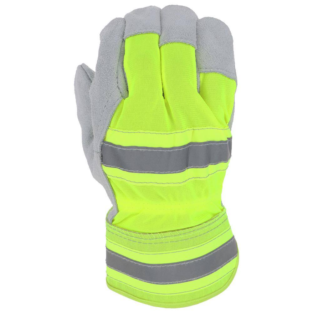 West Chester Protective Gear Hi-Vis Large Split Leather Palm Gloves 70501-LCCD6