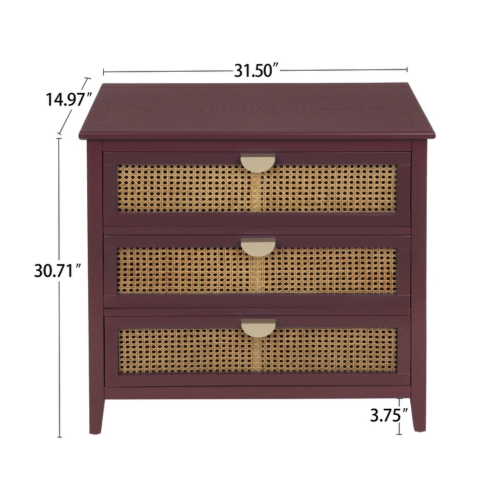 3 Drawer Cabinet Natural rattan American Furniture Suitable for bedroom  living room  study