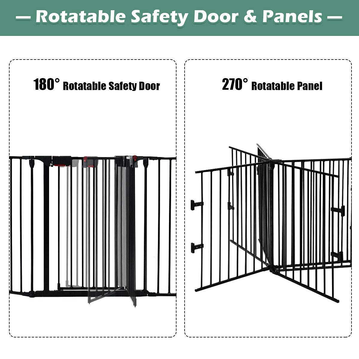 Costzon Baby Safety Gate, 115 Inch Length 5 Panel Adjustable Wide Fireplace Fence (Black, Medium)