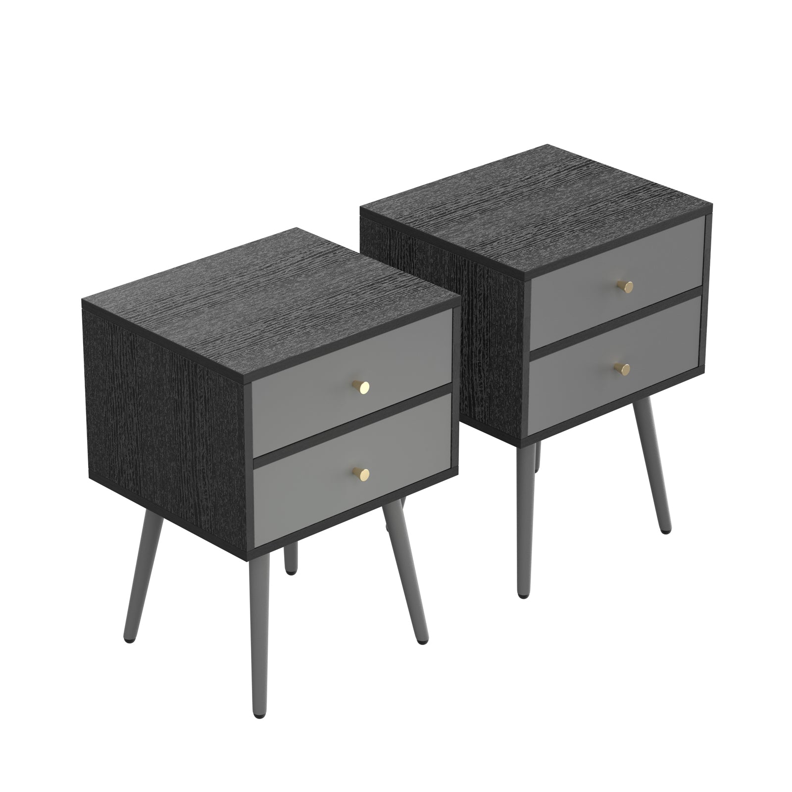 Williamspace Nightstand Set of 2, Mid Century Modern Square Wood Bedside Table with 2 Drawers Storage for Bedroom,Black