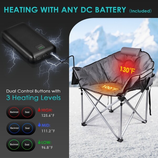 Oversized Heated Camping Chair with 20，000mAh Power Bank，10S Quick Heated Chair，3 Levels Adjustable Heated Camp Chairs