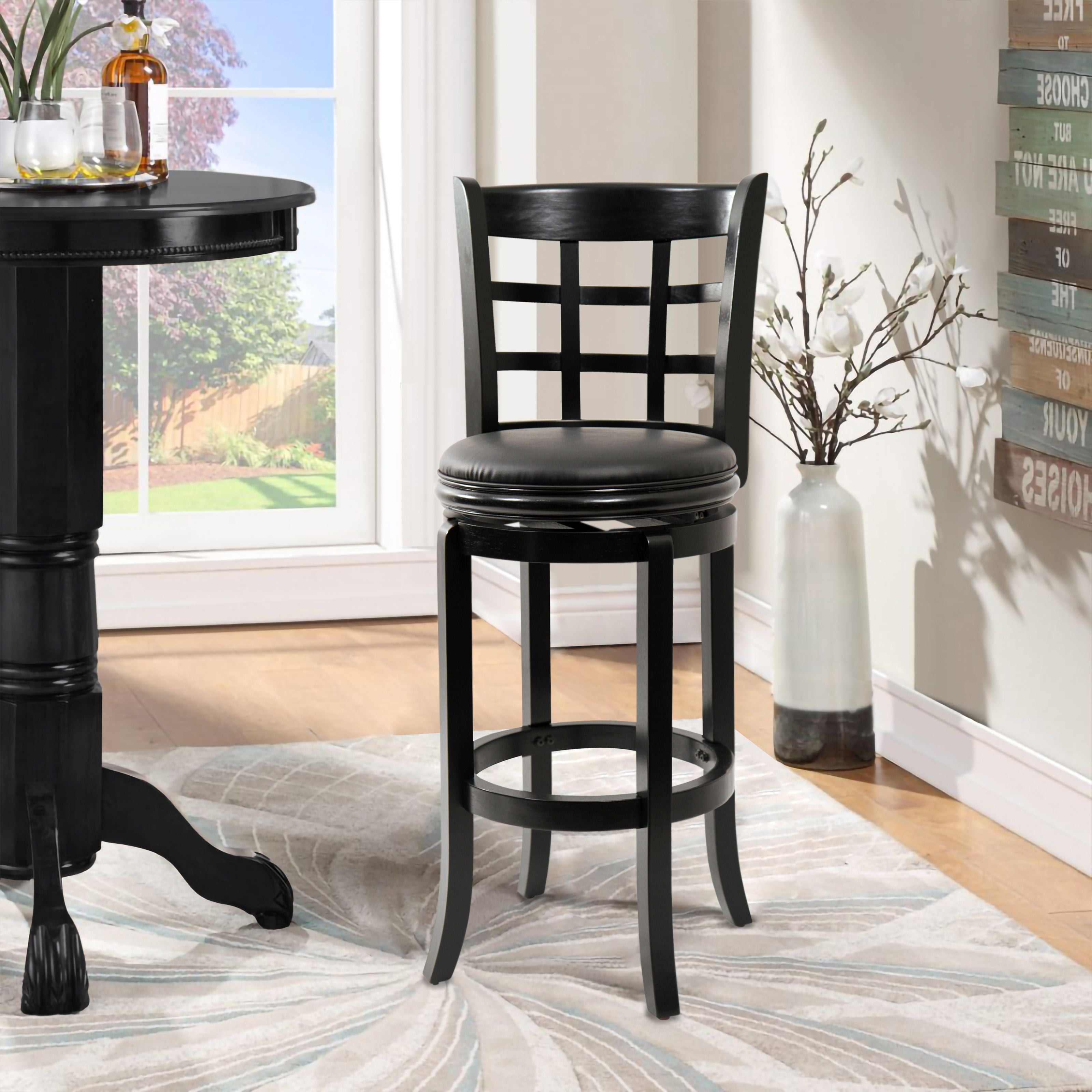 Boraam Kyoto 29in. High Back Swivel Wood Bar Stool - Black Finish