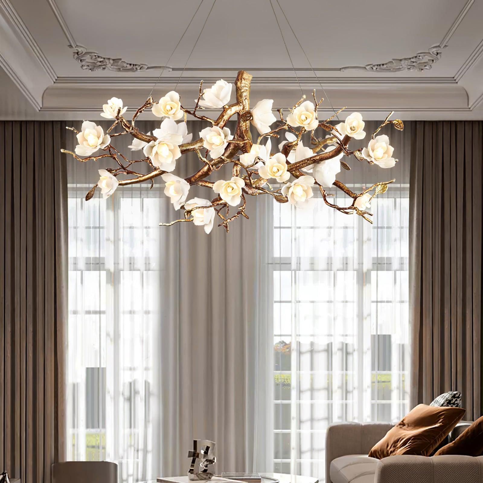 Flower Bloom Branch Brass Chandelier