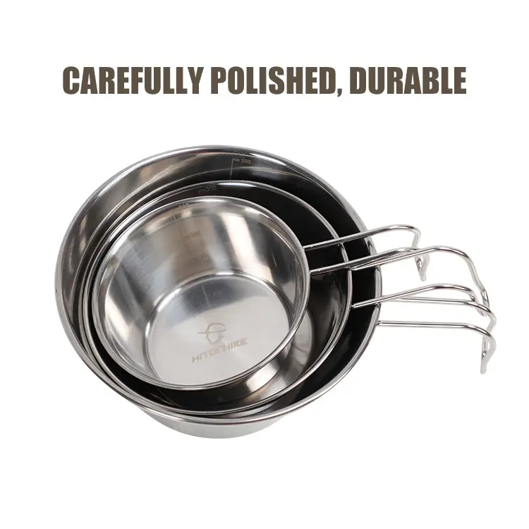 HOMFU Lightweight Stainless Steel Outdoor Camping Picnic Pot Three Piece Camping Bowl Set for Hiking