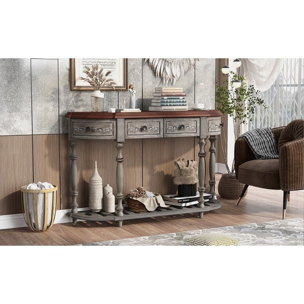 52'' Modern and Contemporary Curved Console Table Sofa Table Entryway Table with 4 Drawers and 1 Shelf