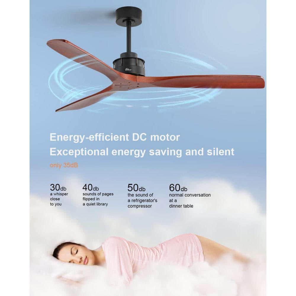 Sofucor 52 in IndoorOutdoor Black Smart Ceiling Fan Whit 6Speed LongHandled DC Remote Control