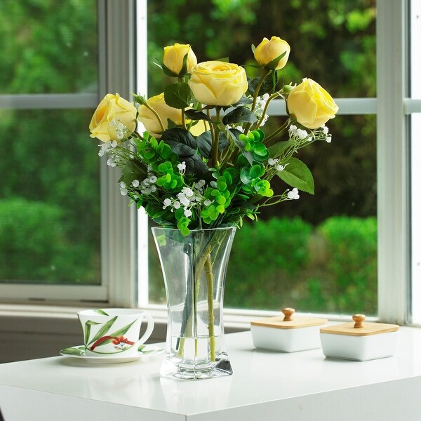 Mixed Artificial Rose Floral Arrangements in Vase Table Centerpieces for Dining Room Decoration