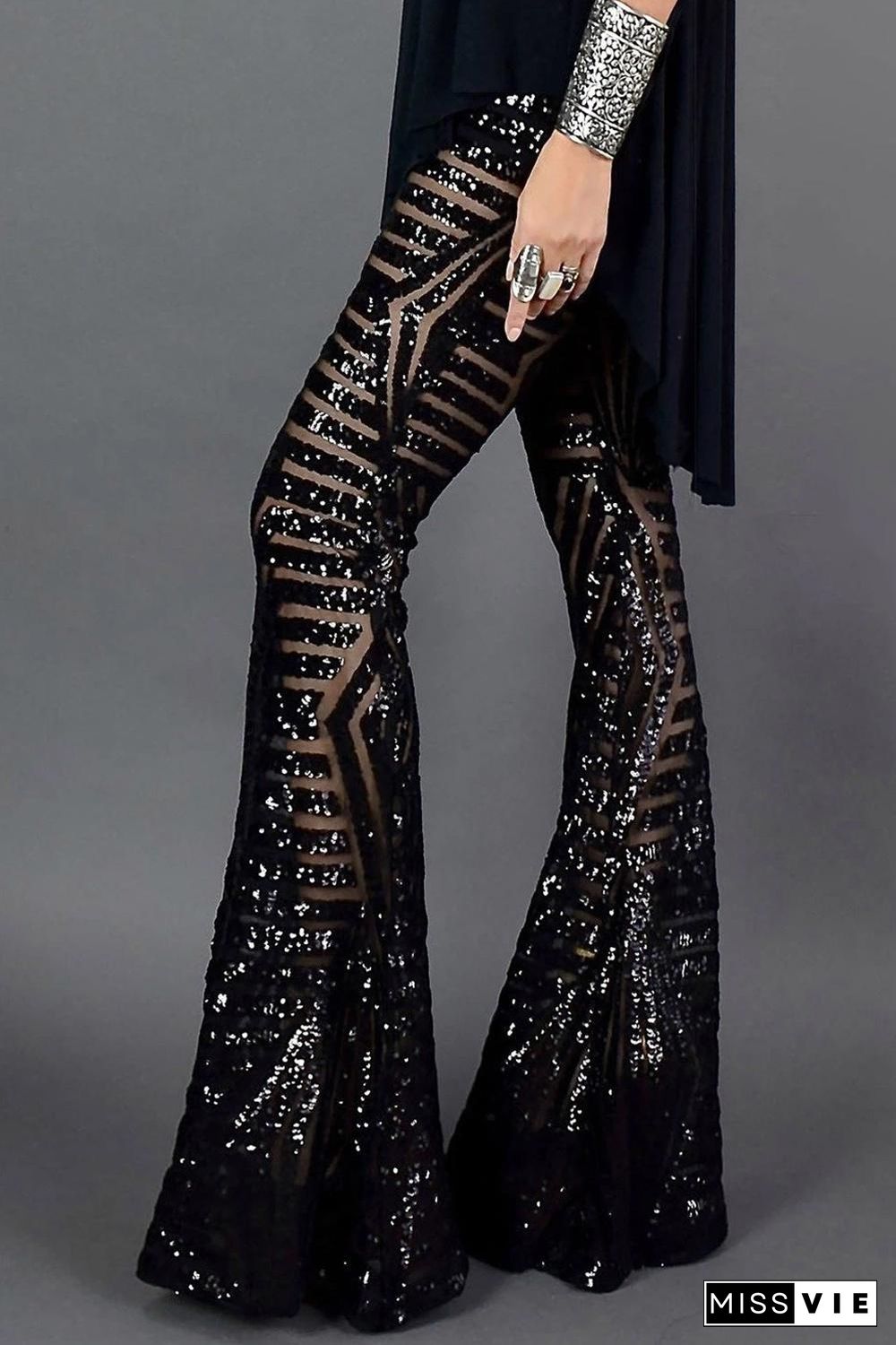 Black Sequin Wide Leg Pants