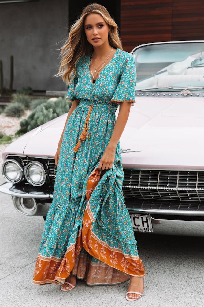 No Letting Go Maxi Dress Turquoise