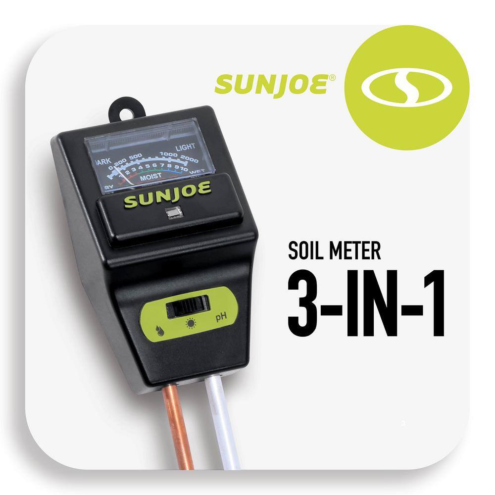 Sun Joe 3-In-1 Soil Meter with Moisture PH and Light Meter for IndoorOutdoor Gardens SJ-MMPH1