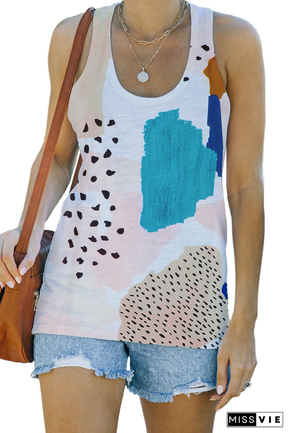 Multicolor Mixed Abstract Print Racerback Tank Top