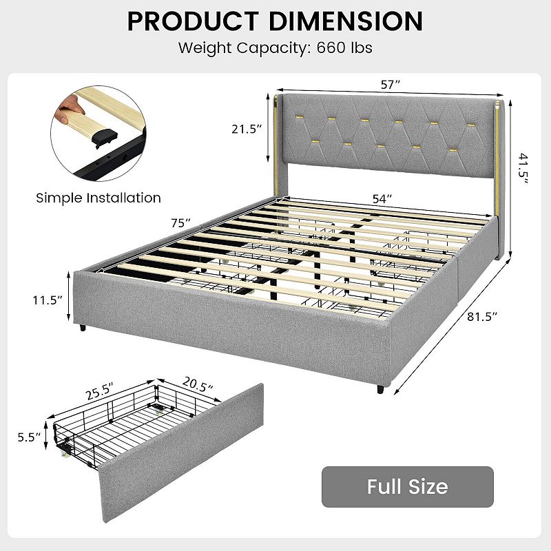 Bed Frame Mattress Foundation with 4 Storage Drawers