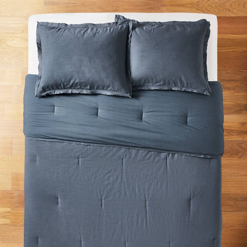 Raw Edge Hemstitch Cotton Slub Comforter and Sham Set - Threshold™ designed with Studio McGee - Cal King - Graphite