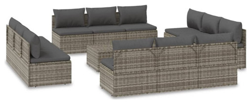 vidaXL Patio Furniture Set 13 Piece Patio Set with Cushions Gray Poly Rattan   Tropical   Outdoor Lounge Sets   by vidaXL LLC  Houzz