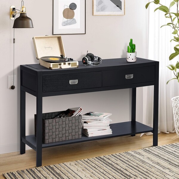 Homy Casa Traditional Solid Wood 2-Drawer Console Table