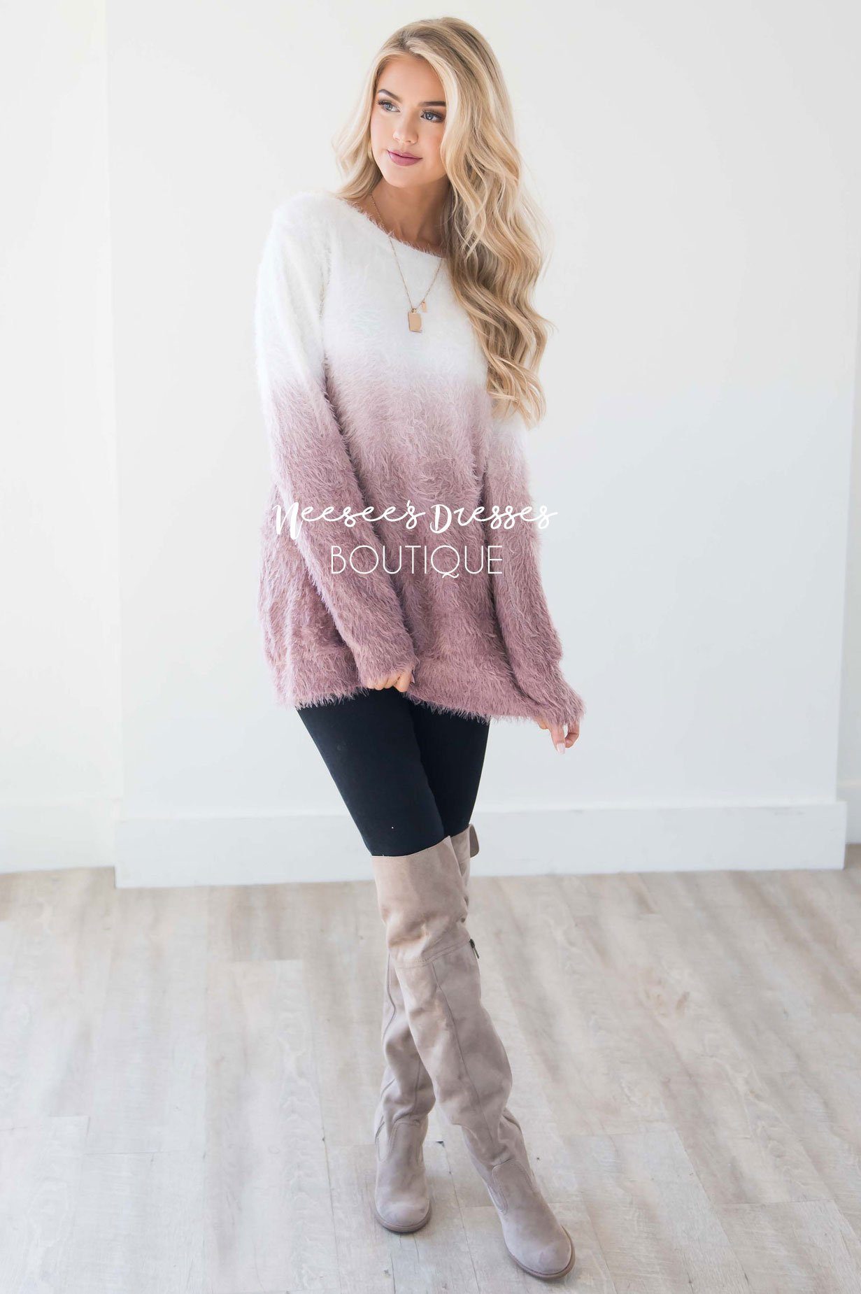 Dip-Dye Fuzzy Sweater