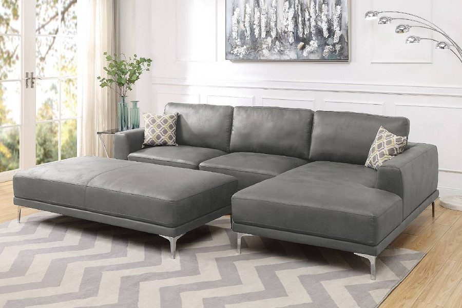 Assisi 3 PCS Contemporary Sectional Sofa Set W Ottoman   Antique Gray   Contemporary   Living Room Furniture Sets   by Hollywood Decor  Houzz