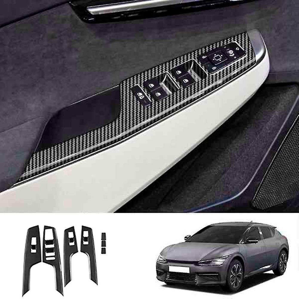 Car Carbon Fiber Window Glass Lift Button Switch Cover Trim Door Armrest Panel For Ev6 2021 2022 Lh