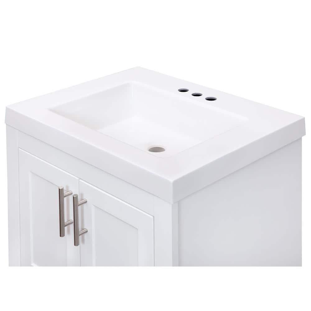 Glacier Bay Spa 245 in W x 188 in D x 355 in H Single Sink Bath Vanity in White with White Cultured Marble Top and Mirror