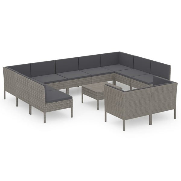 12 Piece Patio Lounge Set with Cushions Poly Rattan Gray - Overstock - 36226365