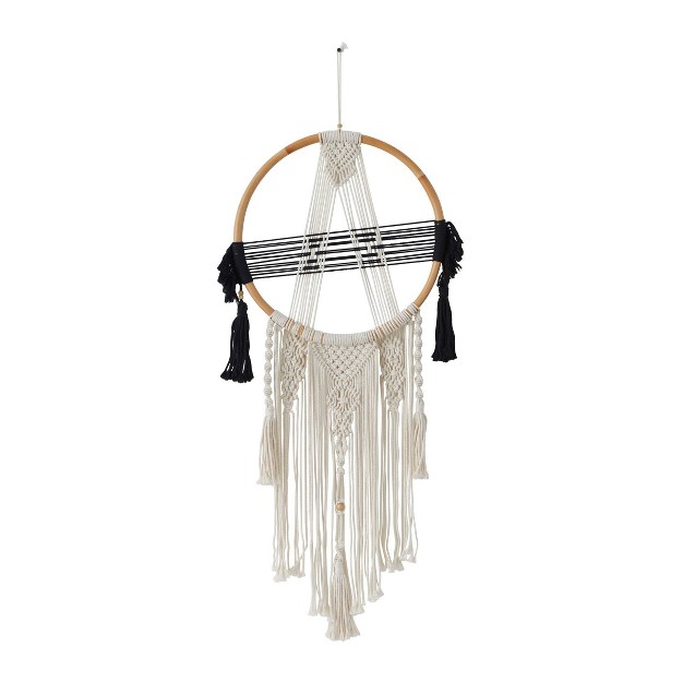 Cotton Macrame Handmade Intricately Weaved Wall Decor With Beaded Fringe Tassels Black Olivia amp May