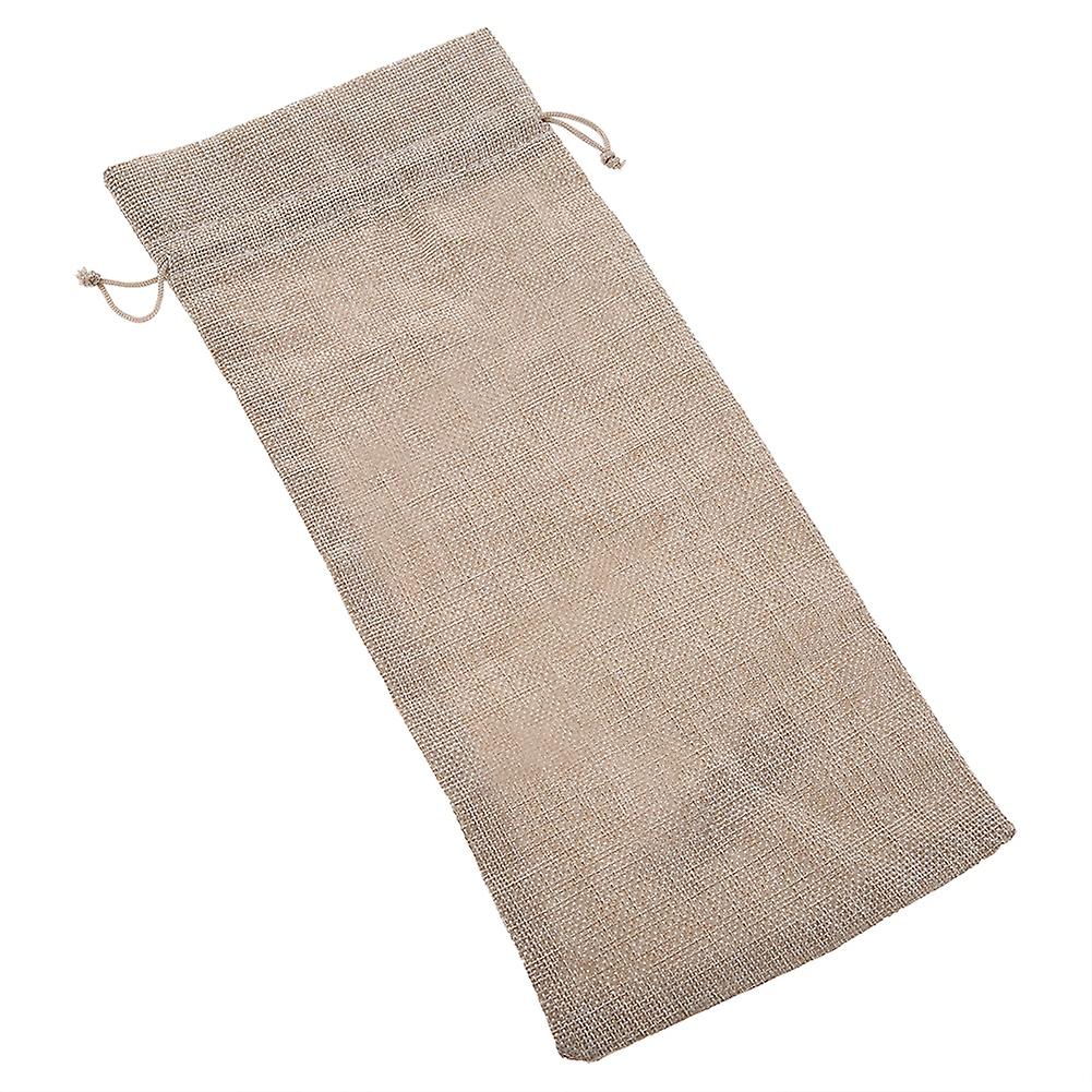 12pcs Simple Linen Fabric Wine Bag With Drawstring Champagne Decorative Cover (beige)