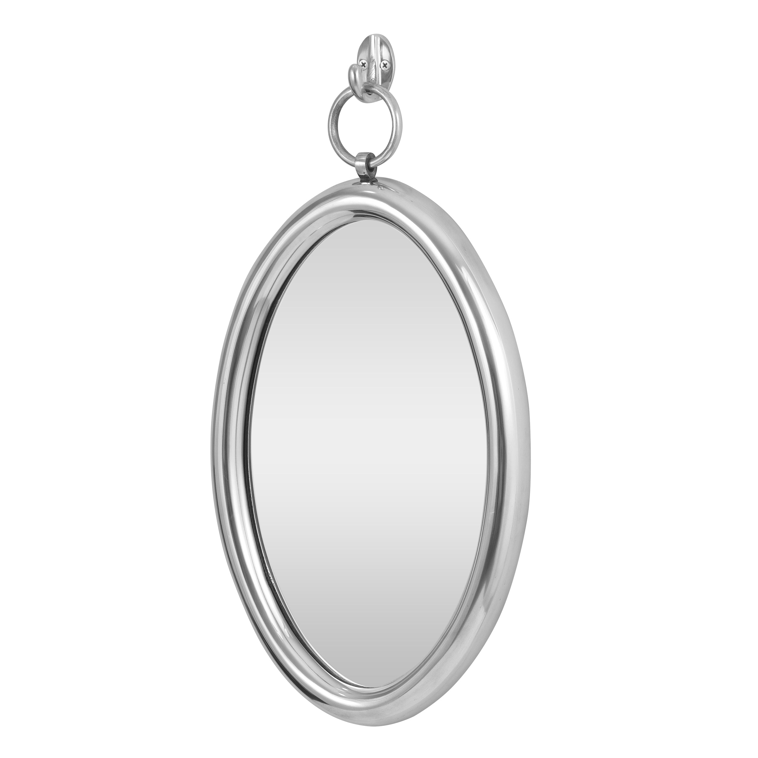 Loris Modern Handcrafted Oval Aluminum Wall Mirror, Silver