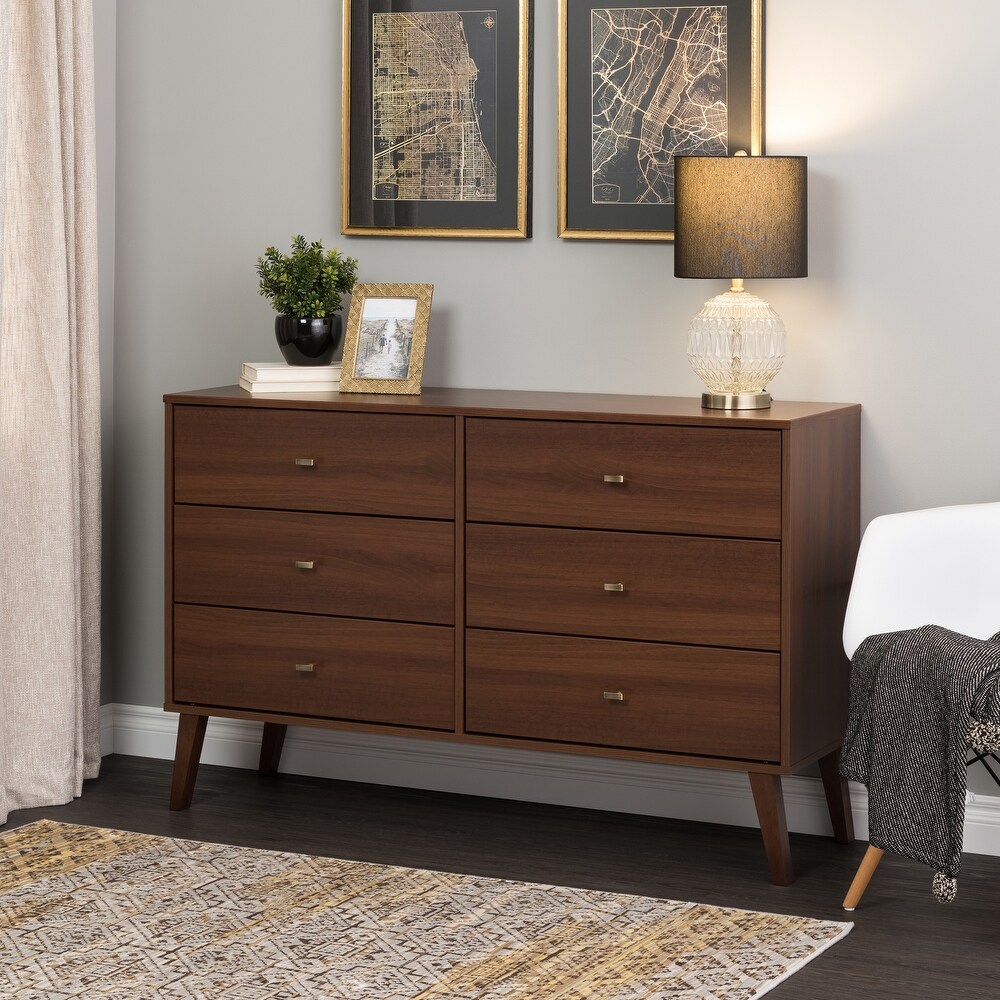 Prepac Milo Mid Century Modern 6 Drawer Double Dresser for Bedroom  Chest of Drawers  Contemporary Bedroom Furniture