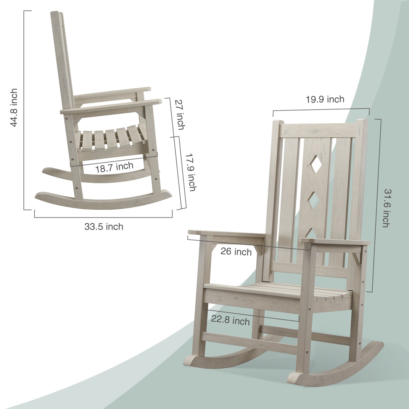 Efurden Rocking Chair Over-Sized， Weather Resistant Patio Rocker for Adults， Smooth Rocking Chair for Indoor and Outdoor，350lbs Load (Light Gray with Azure Grain)