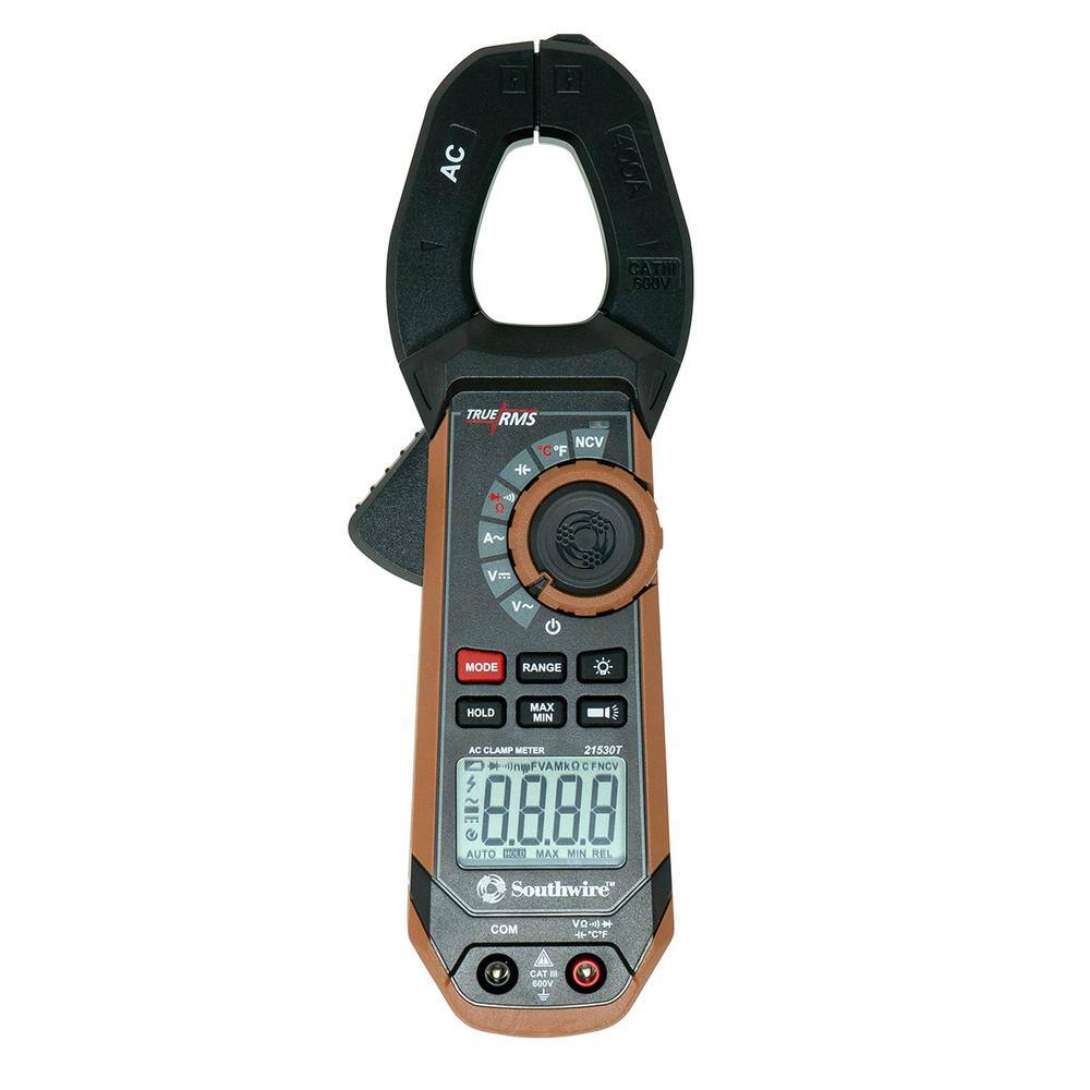 Southwire 400 Amp AC Clamp Meter with True RMS Built-In NCV Worklight and Third-Hand Test Probe Holder 65031640