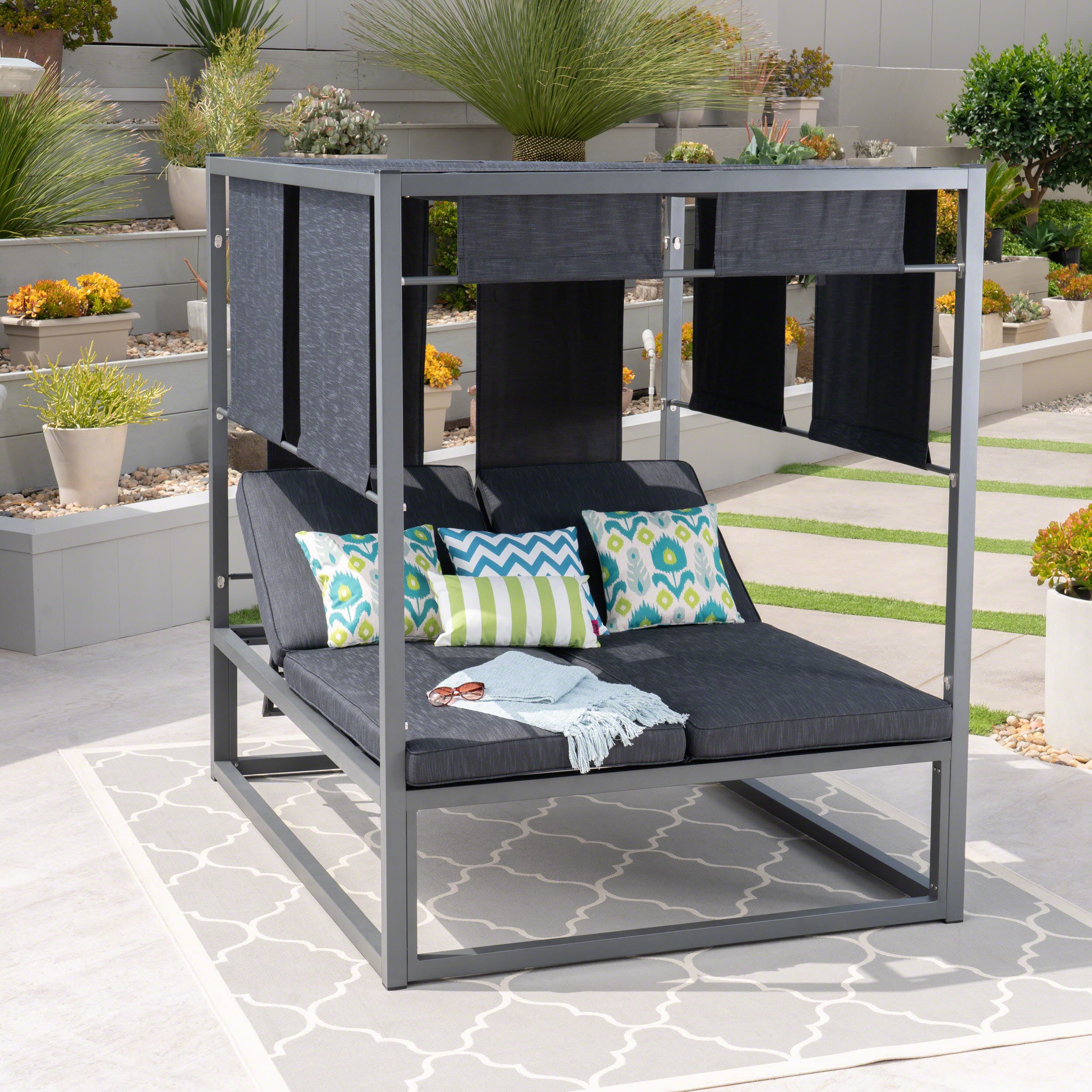 Amos Outdoor Aluminum Daybed with Canopy