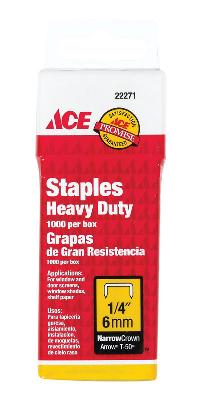 Ace T50 1/4 in. L Narrow Crown Heavy Duty Staples 1000 pk