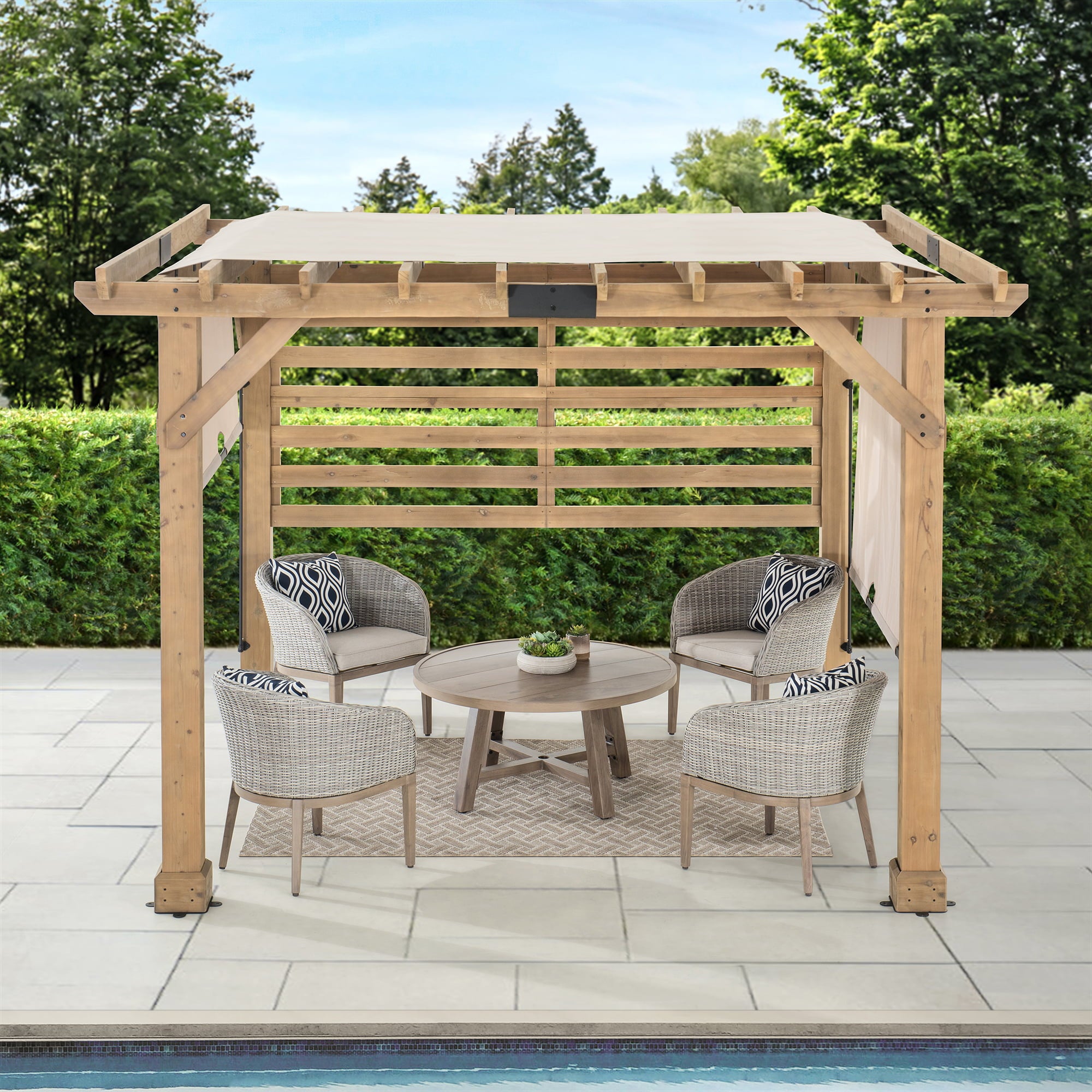 Sunjoy SummerCove 10 ft. x 11 ft. Cedar Wood Framed Hot Tub Pergola with Adjustable Canopy