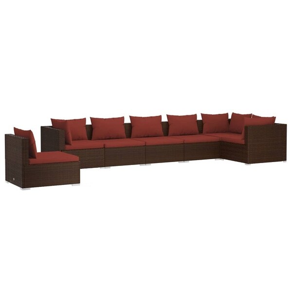 vidaXL Patio Lounge Set with Cushions Poly Rattan Brown