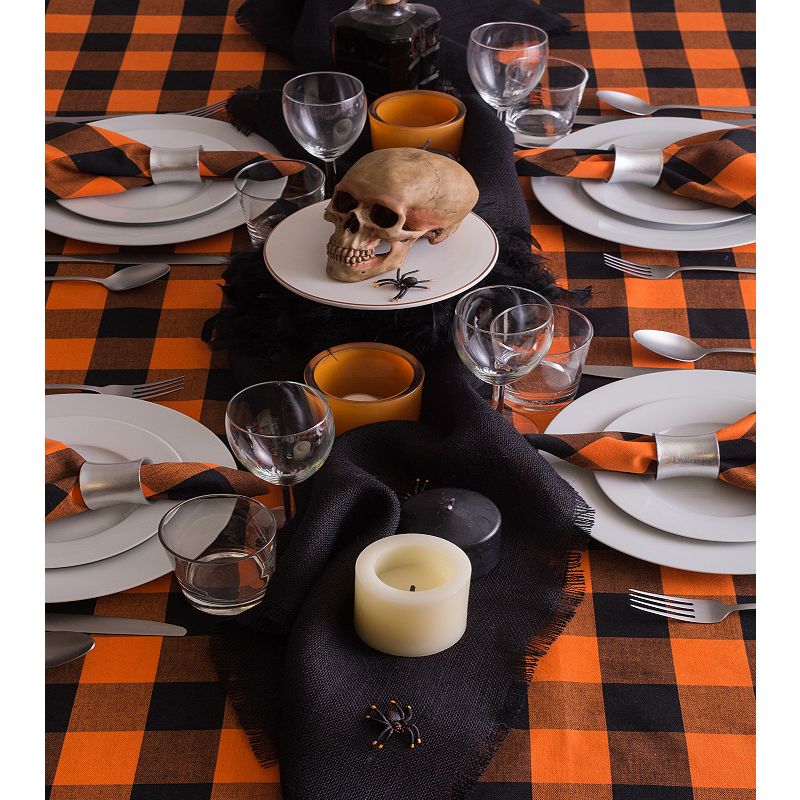 60 x 104 Orange And Black Rectangular Buffalo Checkered Halloween Tablecloth