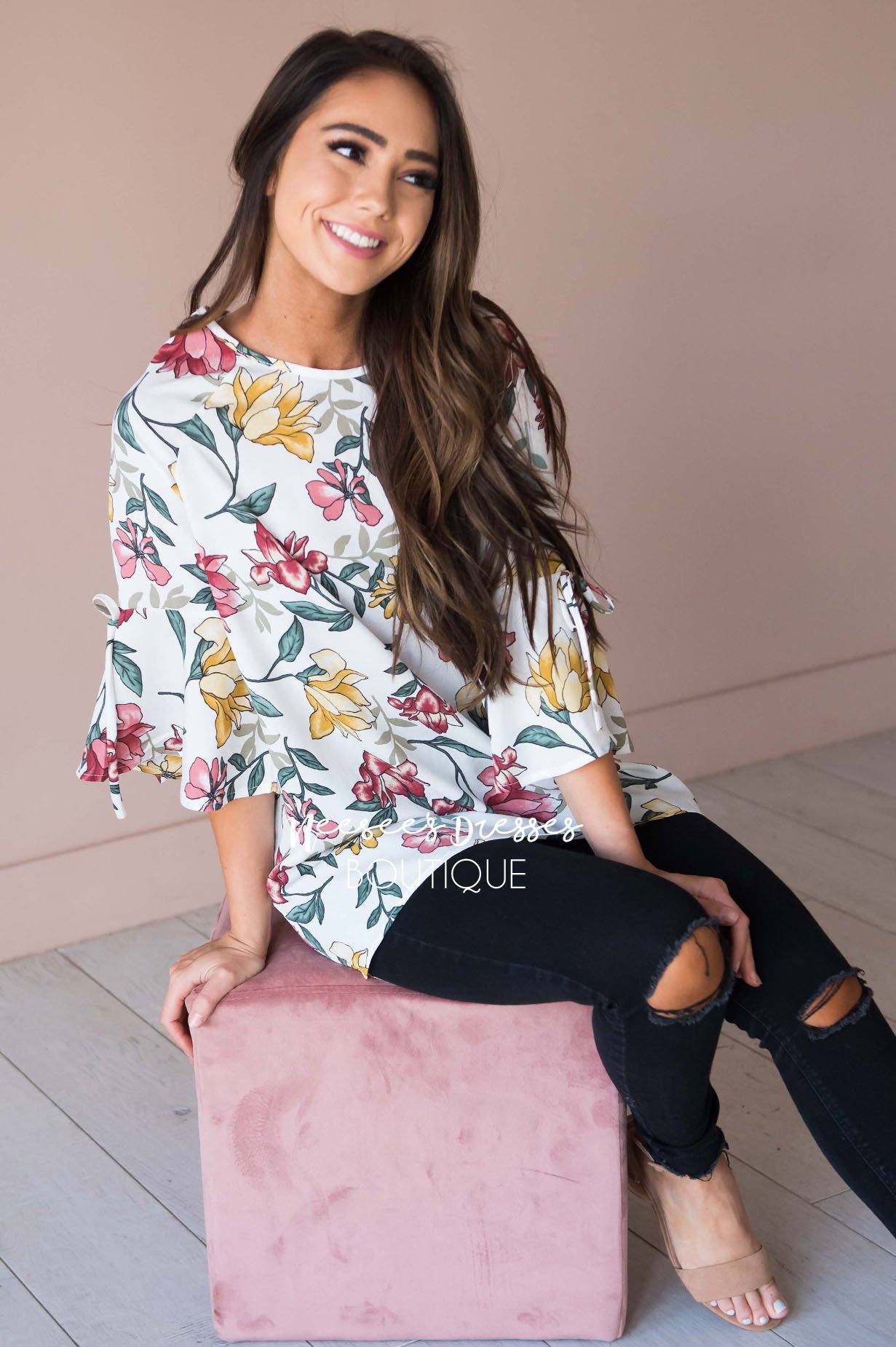 Falling For Floral Bell Sleeve Top