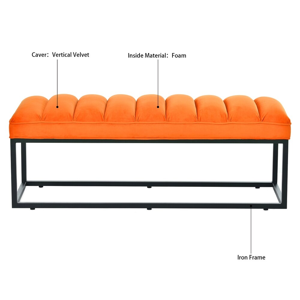 Orange Bedroom End of Bed Ottoman Bench w/ Padded Seat   Metal Leg