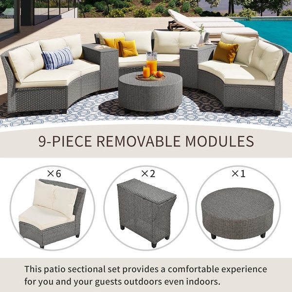 6Piece Rattan Patio Conversation Set with Cushions and Coffee Table