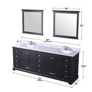 Lexora Dukes 84 in. W x 22 in. D Espresso Double Bath Vanity White Quartz Top and 34 in. Mirrors LD342284DGWQM34