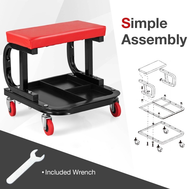 Rolling Creeper with Classified Tool Tray and Cushioned Seat   15\