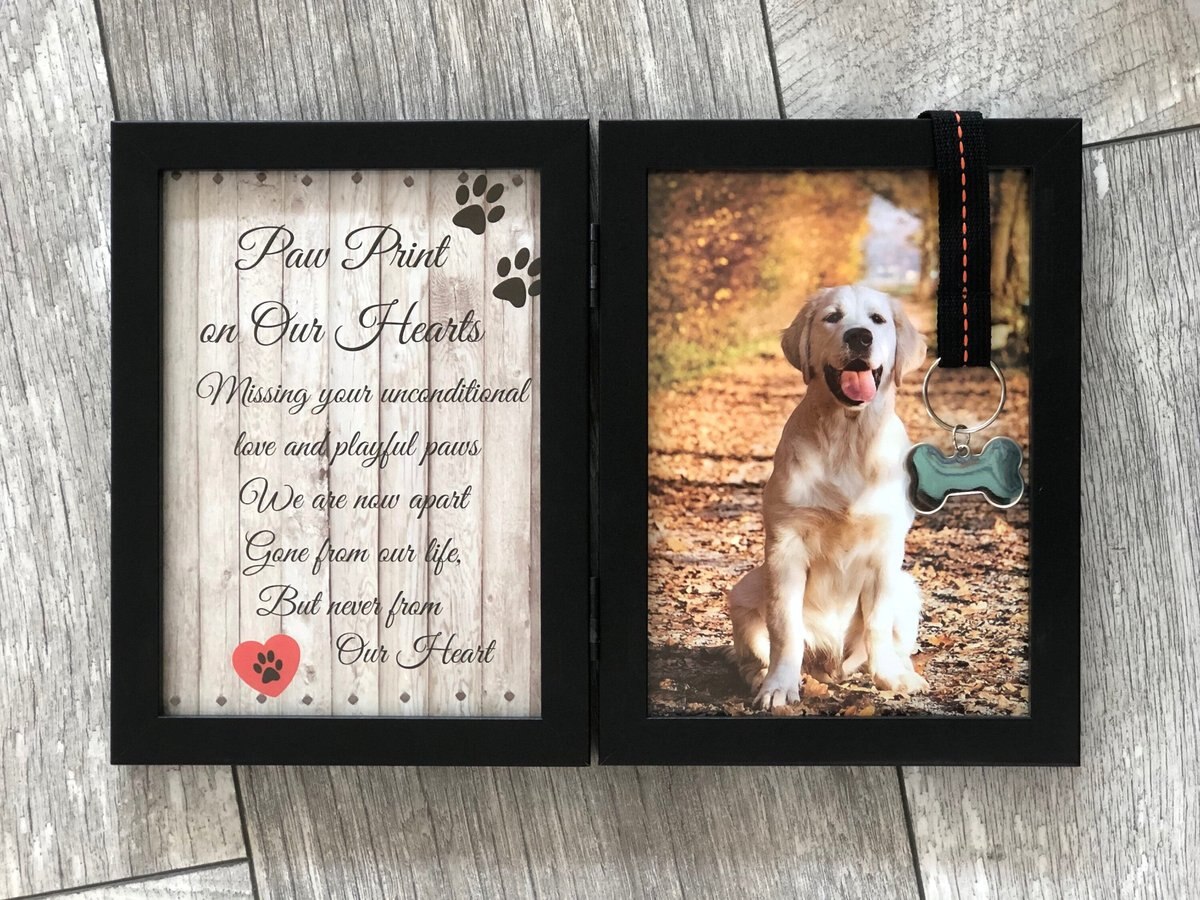 Pawprints Remembered Memorial Picture Frame with Ribbon and Tag